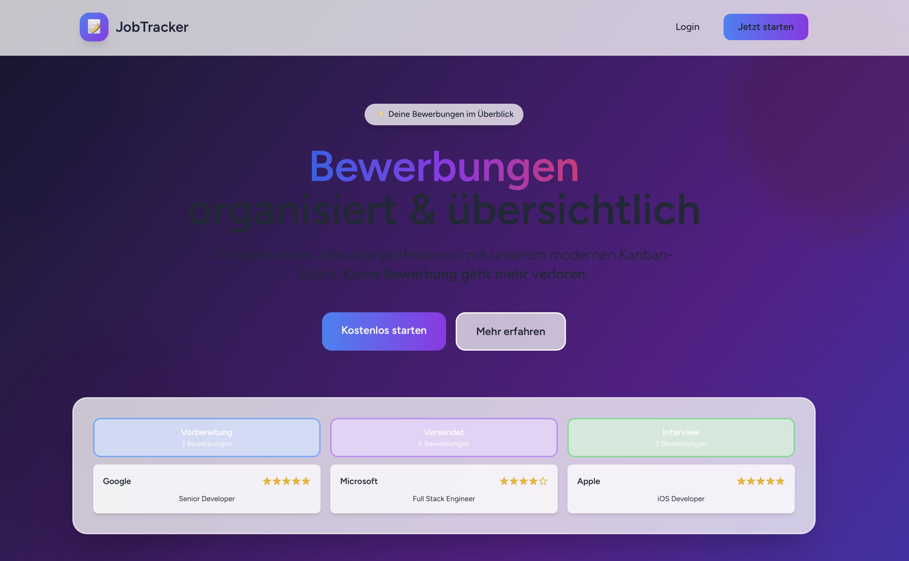 JobTracker - Bewerbungsmanager mit Kanban-Board