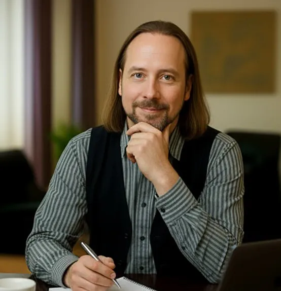 Thomas Philipp am Tisch in der Praxis